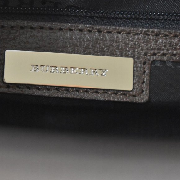 BURBERRY Logo Hand Tote Bag Leather Brown Silver - Picture 12 of 15